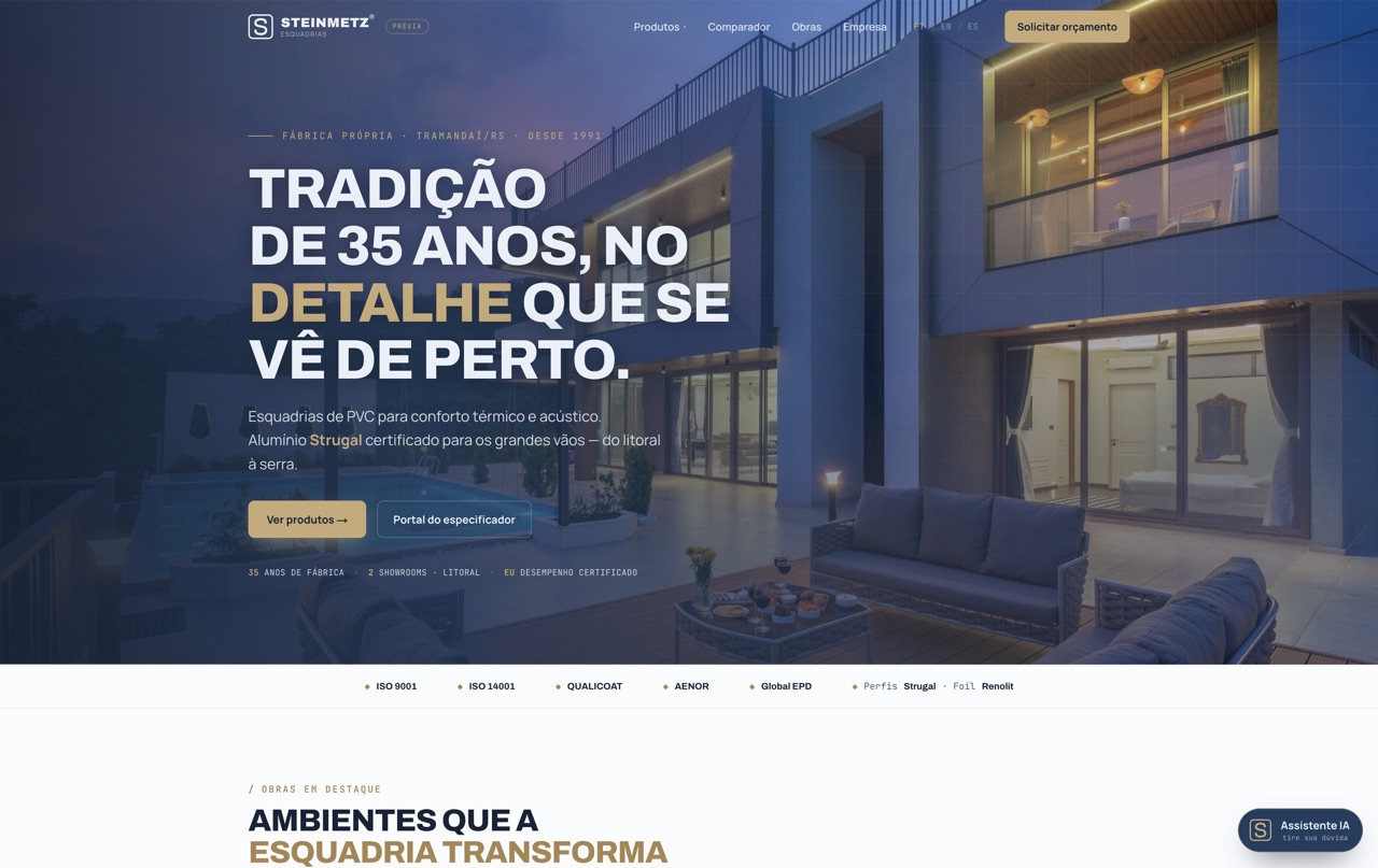 Site da Steinmetz Esquadrias